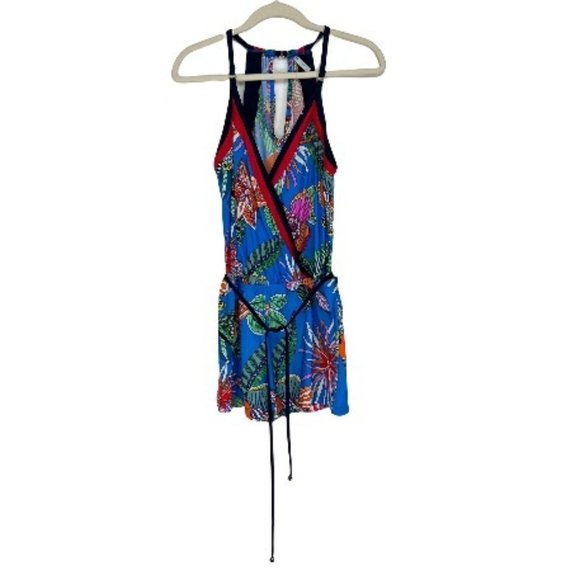 Trina Turk Tahiti Tropical Romper V-Neck Tie Waist Floral Cover-Up - Picture 1 of 8